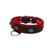 Oval blue gemstone and round carved stones in bronze finish with leather inlay – KD01060/75/40/BR/04