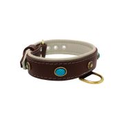 Oval blue gemstone and round carved stones in bronze finish with leather inlay – KD01060/75/40/BR/09