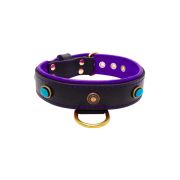 Oval blue gemstone and round carved stones in bronze finish with leather inlay – KD01060/80/40/BK/07