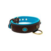 Oval blue gemstone and round carved stones in bronze finish with leather inlay – KD01060/80/40/BR/14