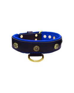 Carved round shield and oval hammered stones with leather inlay - KD01061/65/40/BK/03