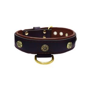 Carved round shield and oval hammered stones with leather inlay – KD01061/65/40/BK/08