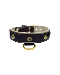 Carved round shield and oval hammered stones with leather inlay - KD01061/65/40/BK/09
