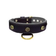 Carved round shield and oval hammered stones with leather inlay – KD01061/65/40/BK/12