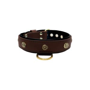 Carved round shield and oval hammered stones with leather inlay – KD01061/65/40/BR/01