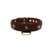 Carved round shield and oval hammered stones with leather inlay – KD01061/65/40/BR/08