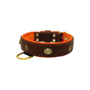 Carved round shield and oval hammered stones with leather inlay – KD01061/65/40/BR/11