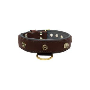 Carved round shield and oval hammered stones with leather inlay – KD01061/65/40/BR/12