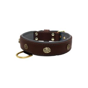 Carved round shield and oval hammered stones with leather inlay – KD01061/65/40/BR/12