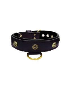 Carved round shield and oval hammered stones with leather inlay - KD01061/70/40/BK/01
