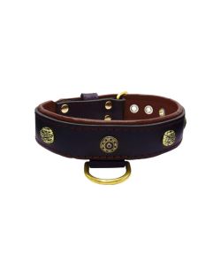 Carved round shield and oval hammered stones with leather inlay - KD01061/70/40/BK/08