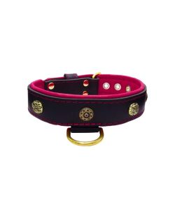 Carved round shield and oval hammered stones with leather inlay - KD01061/70/40/BK/13