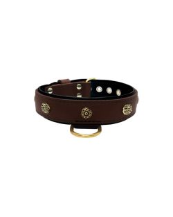 Carved round shield and oval hammered stones with leather inlay - KD01061/70/40/BR/01