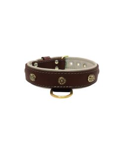 Carved round shield and oval hammered stones with leather inlay - KD01061/70/40/BR/09