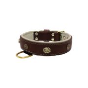 Carved round shield and oval hammered stones with leather inlay – KD01061/70/40/BR/09