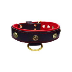 Carved round shield and oval hammered stones with leather inlay – KD01061/75/40/BK/04