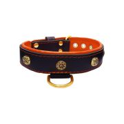 Carved round shield and oval hammered stones with leather inlay – KD01061/75/40/BK/11