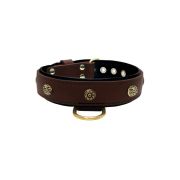 Carved round shield and oval hammered stones with leather inlay – KD01061/75/40/BR/01