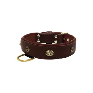 Carved round shield and oval hammered stones with leather inlay – KD01061/75/40/BR/08