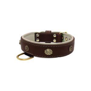 Carved round shield and oval hammered stones with leather inlay – KD01061/75/40/BR/09