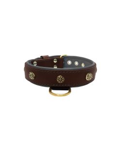 Carved round shield and oval hammered stones with leather inlay - KD01061/75/40/BR/12