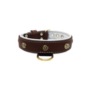 Carved round shield and oval hammered stones with leather inlay – KD01061/80/40/BR/02