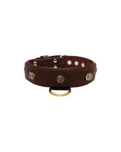 Carved round shield and oval hammered stones with leather inlay - KD01061/80/40/BR/08