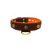Carved round shield and oval hammered stones with leather inlay – KD01061/80/40/BR/11