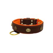 Carved round shield and oval hammered stones with leather inlay – KD01061/80/40/BR/11