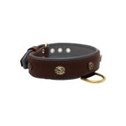 Carved round shield and oval hammered stones with leather inlay – KD01061/80/40/BR/12