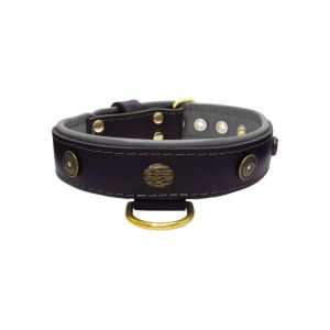 Motif with oval hammered stones and round shield with rhinestones, featuring round carved stones and leather inlay – KD01062/65/40/BK/12