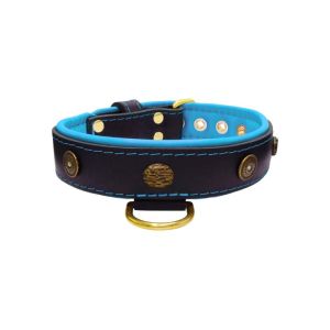 Motif with oval hammered stones and round shield with rhinestones, featuring round carved stones and leather inlay – KD01062/65/40/BK/14