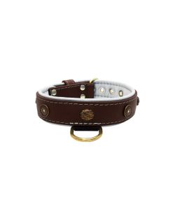 Motivo con piedras ovaladas martilladas y escudo redondo con strass, con piedras redondas talladas e incrustación de cuero - KD01062/65/40/BR/02