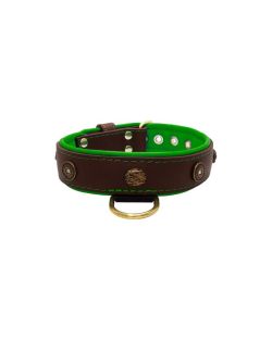 Motivo con piedras ovaladas martilladas y escudo redondo con strass, con piedras redondas talladas e incrustación de cuero - KD01062/65/40/BR/05