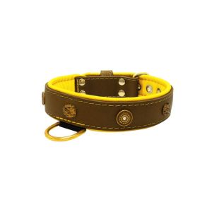 Motif with oval hammered stones and round shield with rhinestones, featuring round carved stones and leather inlay – KD01062/65/40/BR/06