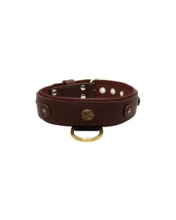 Motif with oval hammered stones and round shield with rhinestones, featuring round carved stones and leather inlay - KD01062/65/40/BR/08