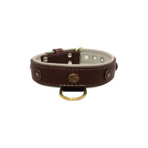 Motif with oval hammered stones and round shield with rhinestones, featuring round carved stones and leather inlay – KD01062/65/40/BR/09