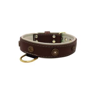 Motif with oval hammered stones and round shield with rhinestones, featuring round carved stones and leather inlay – KD01062/65/40/BR/09