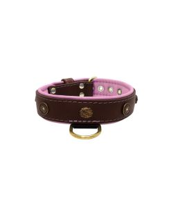 Motif with oval hammered stones and round shield with rhinestones, featuring round carved stones and leather inlay - KD01062/65/40/BR/10
