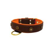 Motif with oval hammered stones and round shield with rhinestones, featuring round carved stones and leather inlay – KD01062/65/40/BR/11