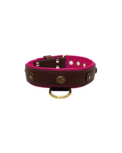 Motif with oval hammered stones and round shield with rhinestones, featuring round carved stones and leather inlay - KD01062/65/40/BR/13