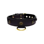 Motif with oval hammered stones and round shield with rhinestones, featuring round carved stones and leather inlay – KD01062/70/40/BK/01