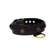 Motif with oval hammered stones and round shield with rhinestones, featuring round carved stones and leather inlay – KD01062/70/40/BK/01