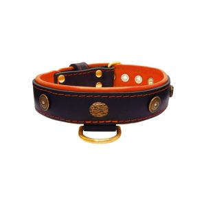 Motif with oval hammered stones and round shield with rhinestones, featuring round carved stones and leather inlay – KD01062/70/40/BK/11