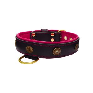 Motif with oval hammered stones and round shield with rhinestones, featuring round carved stones and leather inlay – KD01062/70/40/BK/13