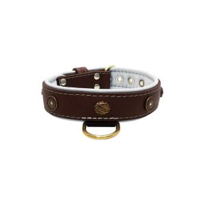 Motif with oval hammered stones and round shield with rhinestones, featuring round carved stones and leather inlay – KD01062/70/40/BR/02