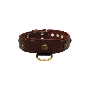 Motif with oval hammered stones and round shield with rhinestones, featuring round carved stones and leather inlay – KD01062/70/40/BR/08