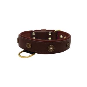 Motif with oval hammered stones and round shield with rhinestones, featuring round carved stones and leather inlay – KD01062/70/40/BR/08