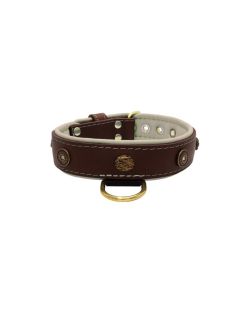 Motivo con piedras ovaladas martilladas y escudo redondo con strass, con piedras redondas talladas e incrustación de cuero - KD01062/70/40/BR/09