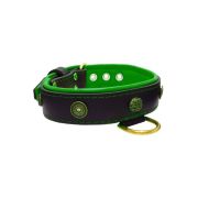 Motif with oval hammered stones and round shield with rhinestones, featuring round carved stones and leather inlay – KD01062/75/40/BK/05